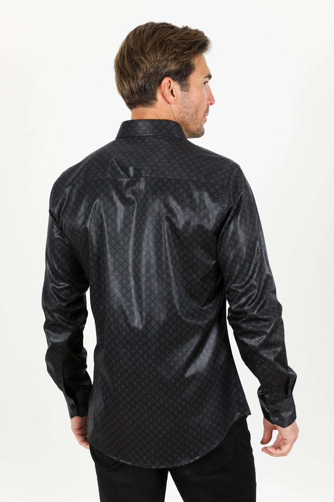 Mens Modern Fit Stretch Aztec Foiled Shirt - Black