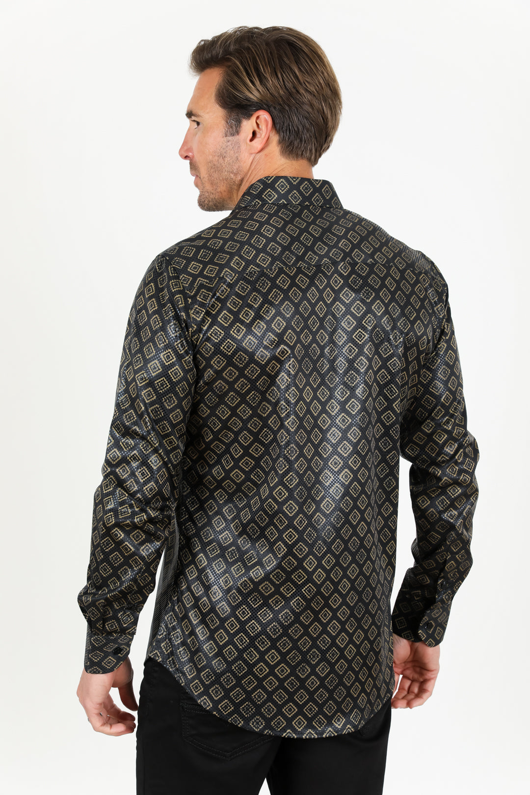 Mens Modern Fit Stretch Aztec Foiled Shirt - Black