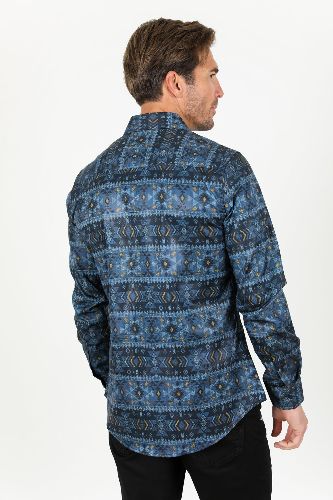 Mens Modern Fit Stretch Aztec Foiled Shirt - Navy