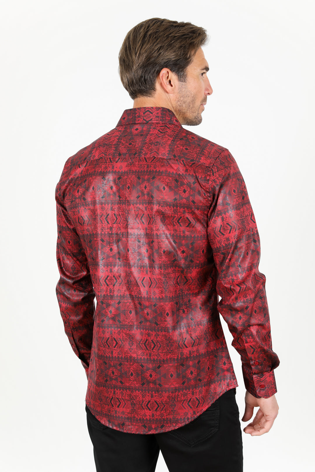 Mens Modern Fit Stretch Aztec Foiled Shirt - Red