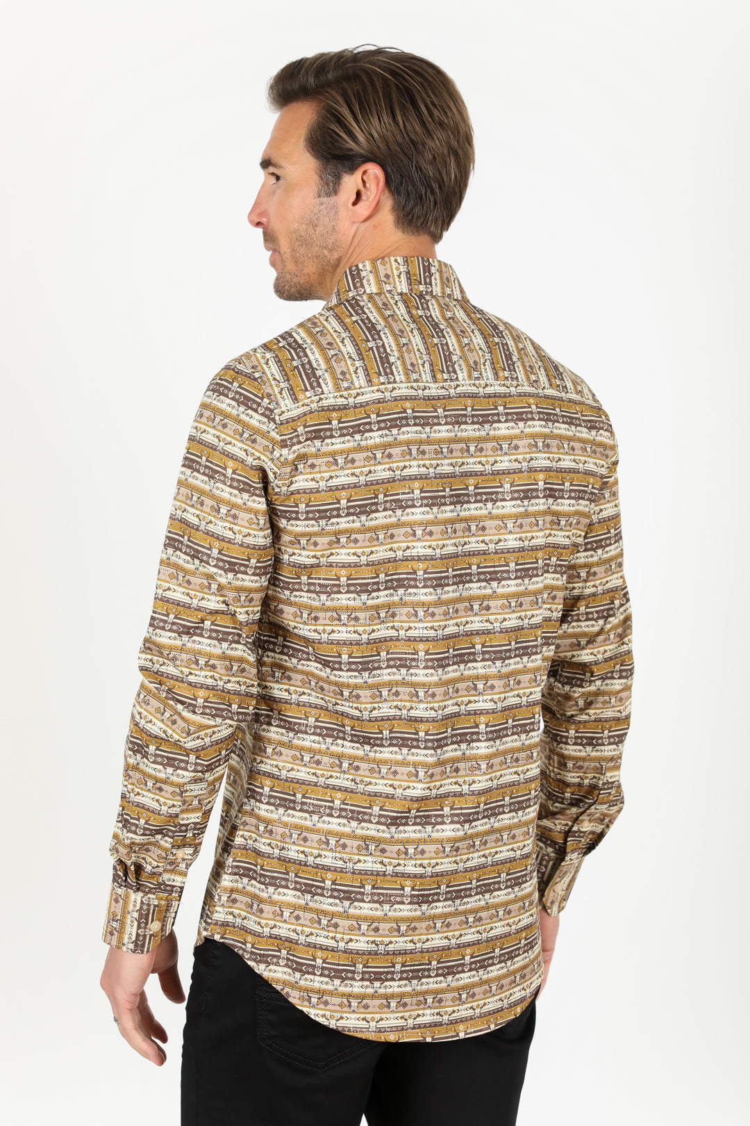 Mens Modern Fit Stretch Aztec Foiled Shirt - Beige