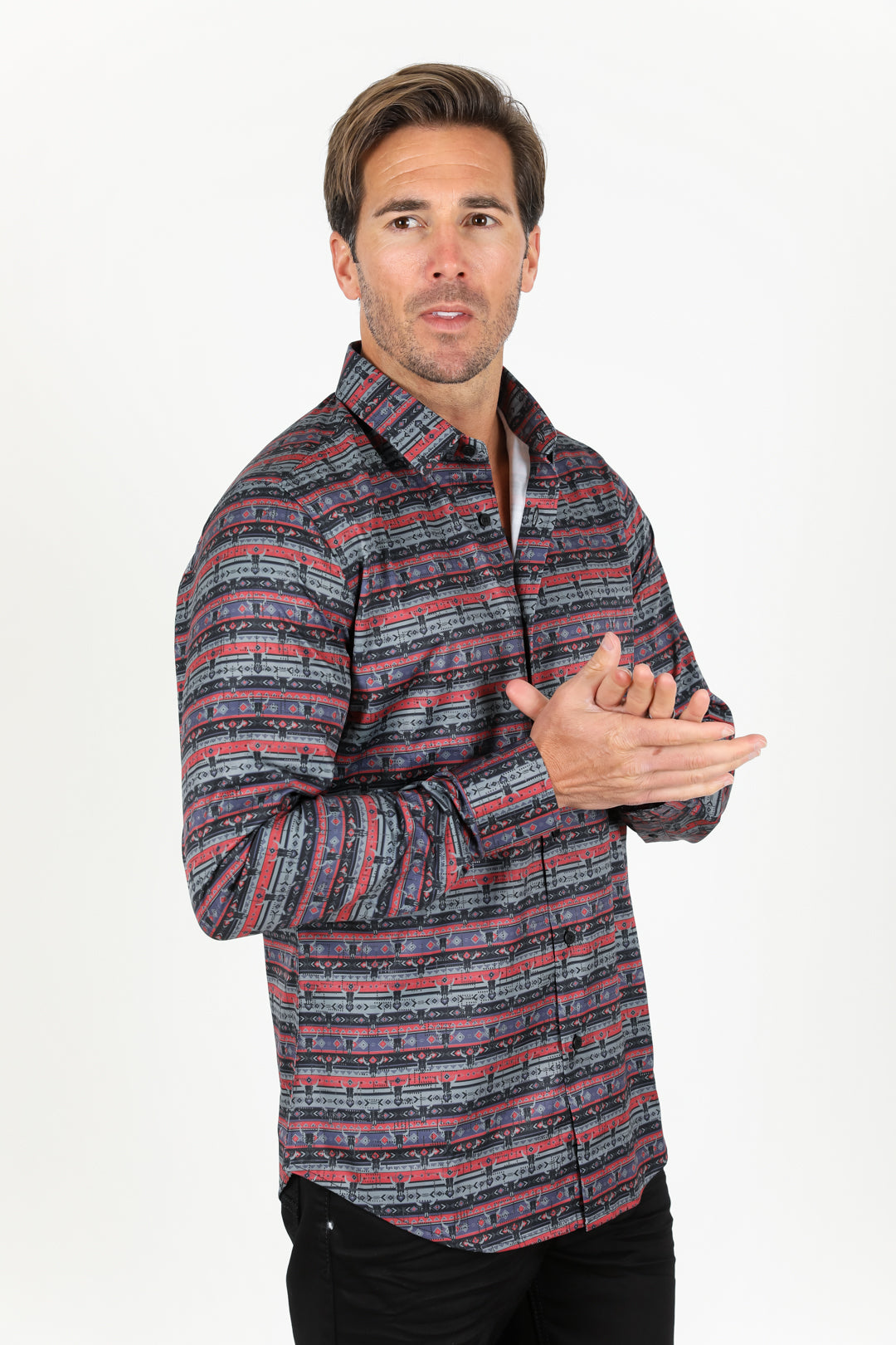 Mens Modern Fit Stretch Aztec Foiled Shirt - Black