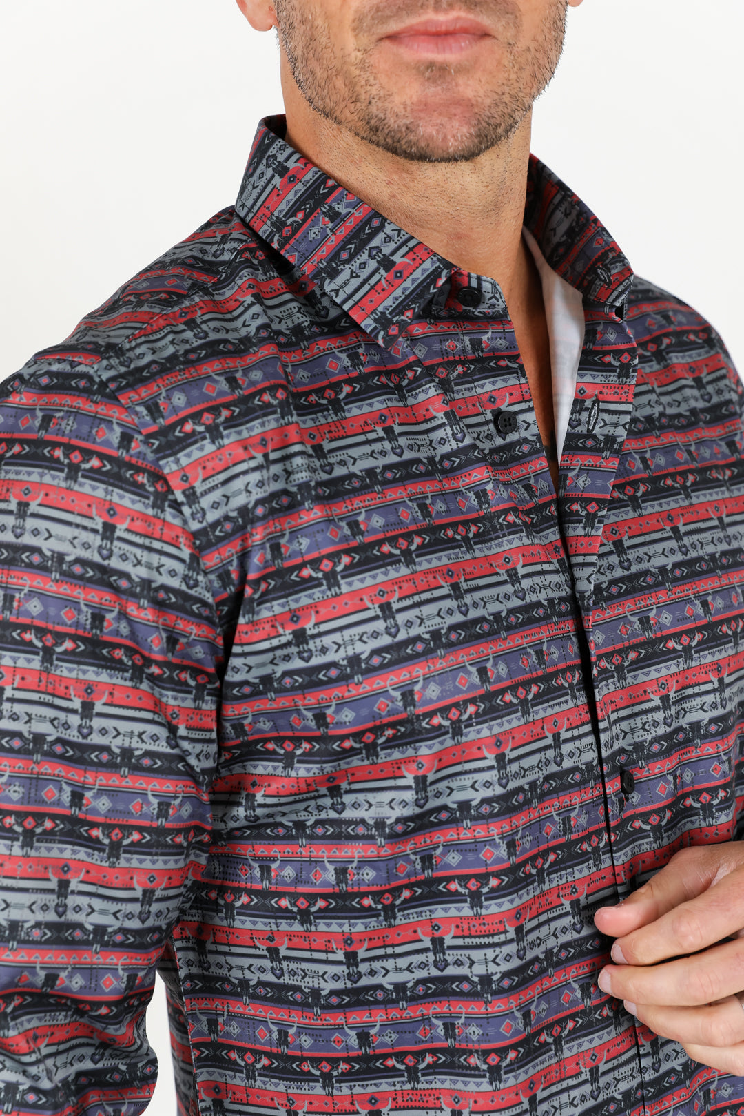 Mens Modern Fit Stretch Aztec Foiled Shirt - Black