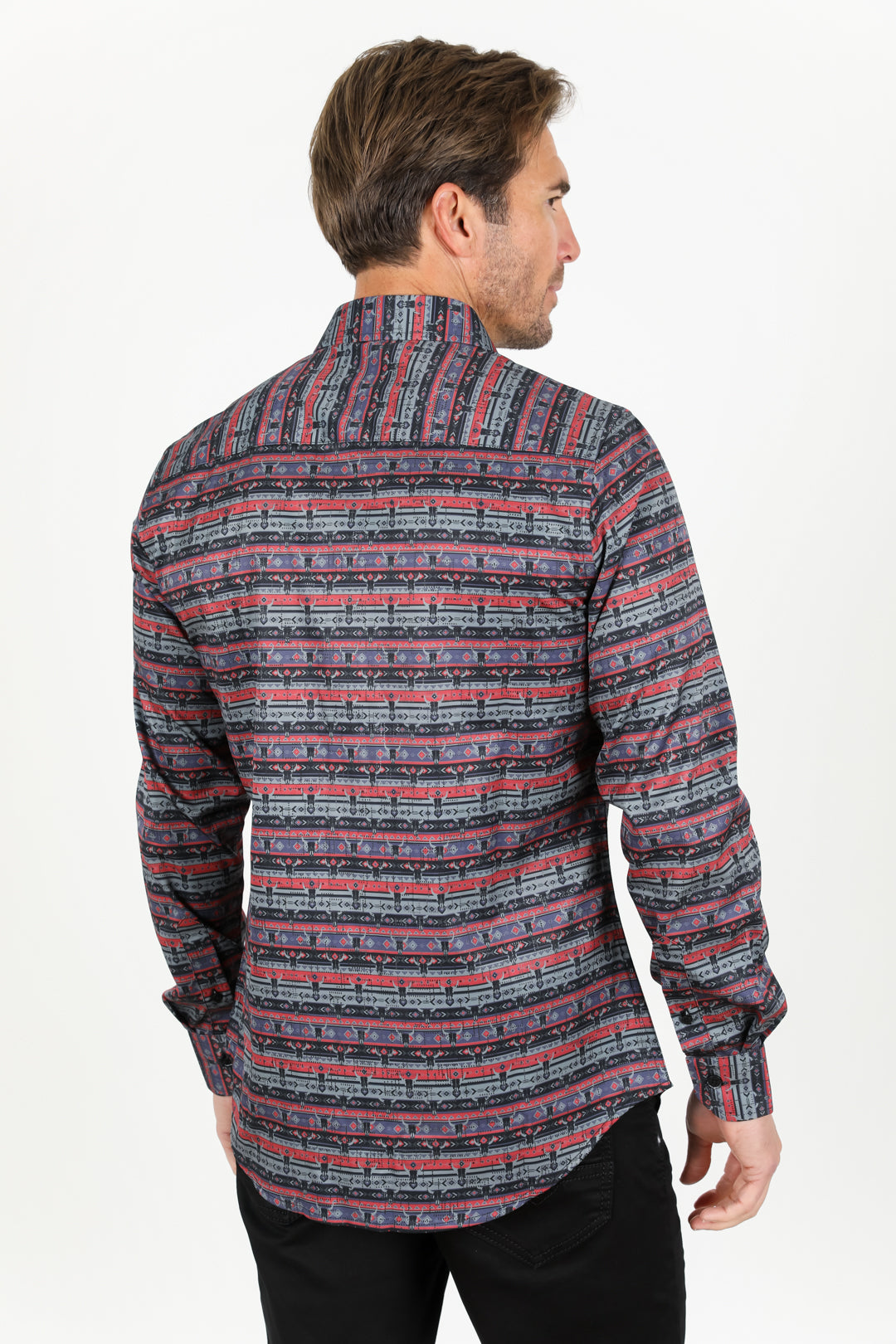 Mens Modern Fit Stretch Aztec Foiled Shirt - Black