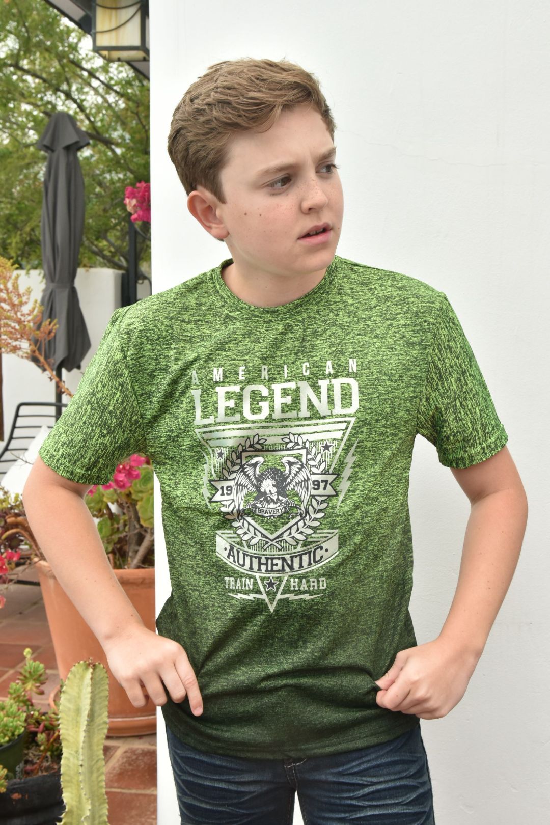 Kid's American Legend Lime Green Ombre Quick Dry Short Sleeve T-shirt