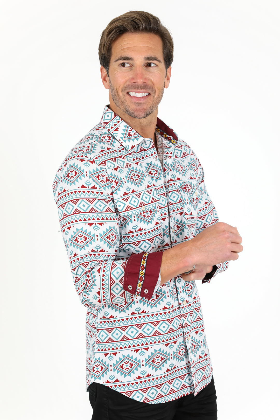 Cotton Aztec Print Dress Shirt - White