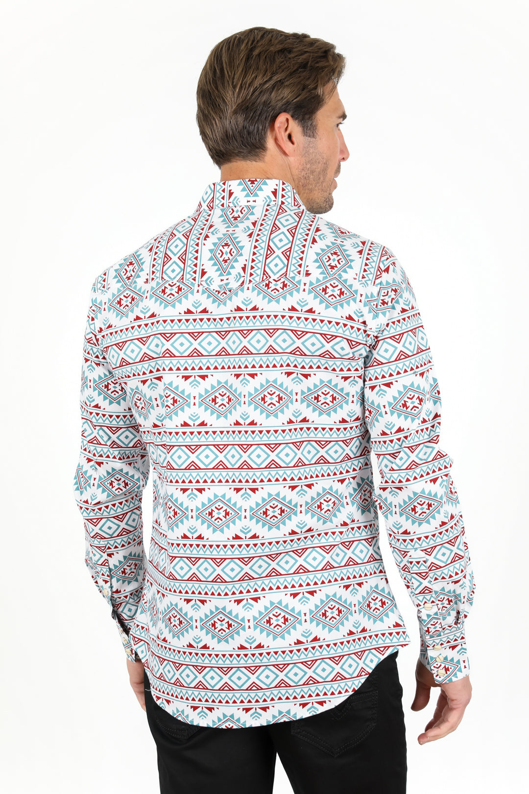 Cotton Aztec Print Dress Shirt - White