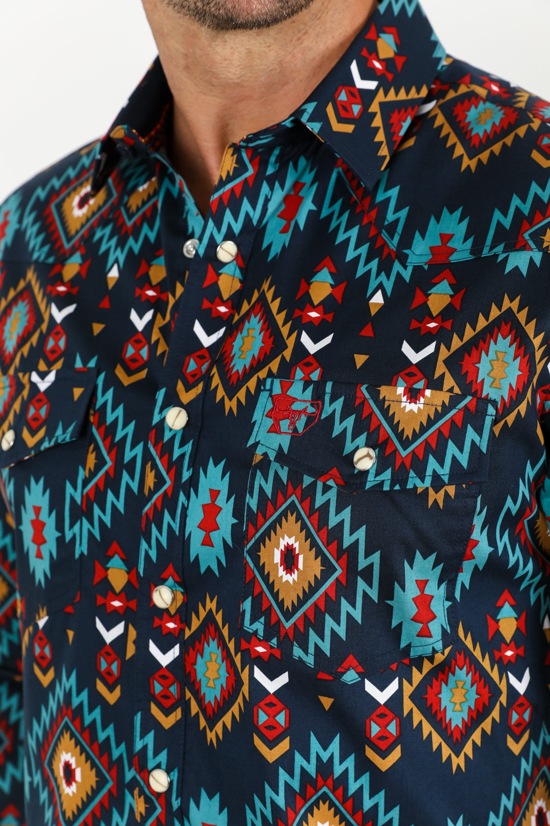 Cotton Aztec Print Dress Shirt - Navy