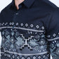 Men's Modern Fit Panoramic Aztec Print Long Sleeve Shirt - Navy