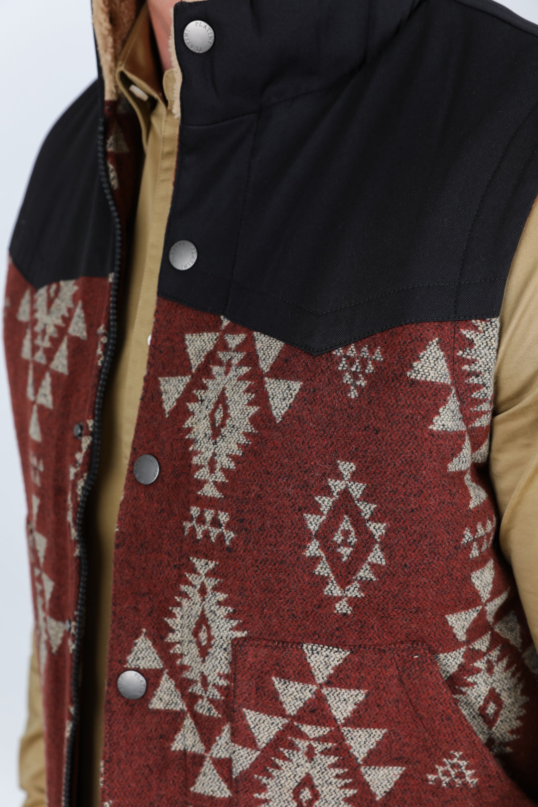 Mens Ethnic Aztec Quilted Fur Lined Vest - Rust