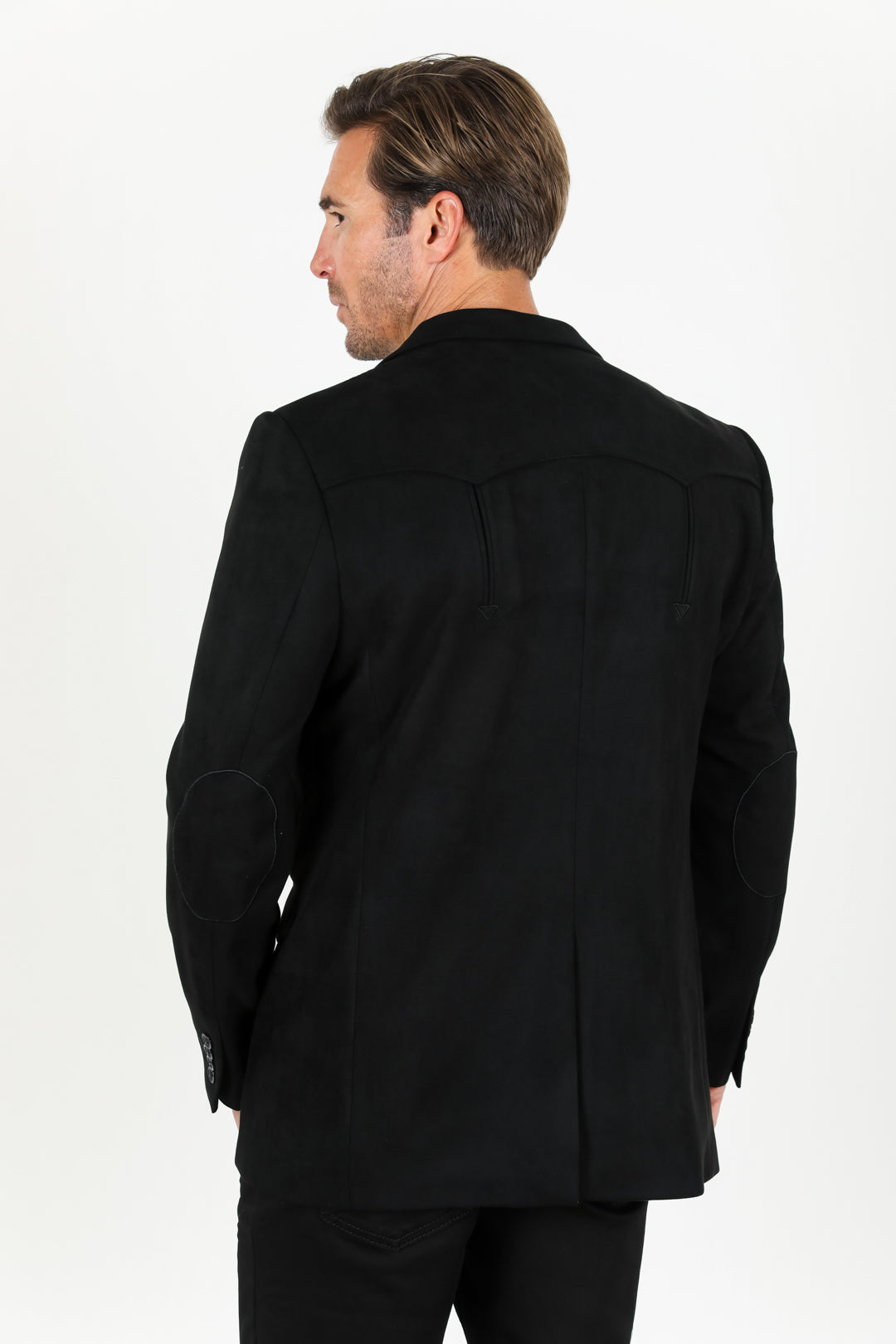 Men's Double Button Suede Blazer - Black
