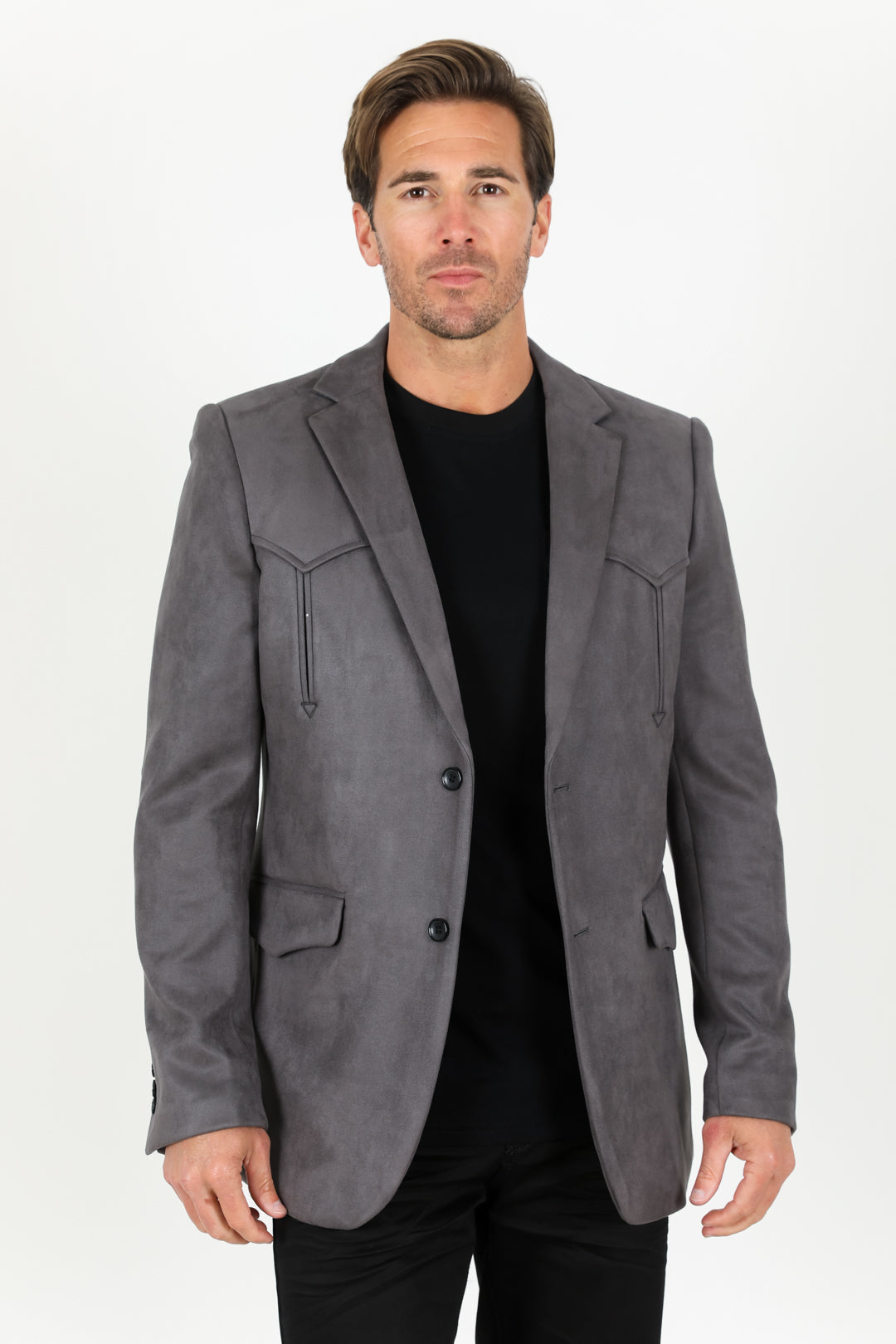 Men's Double Button Suede Blazer - Charcoal