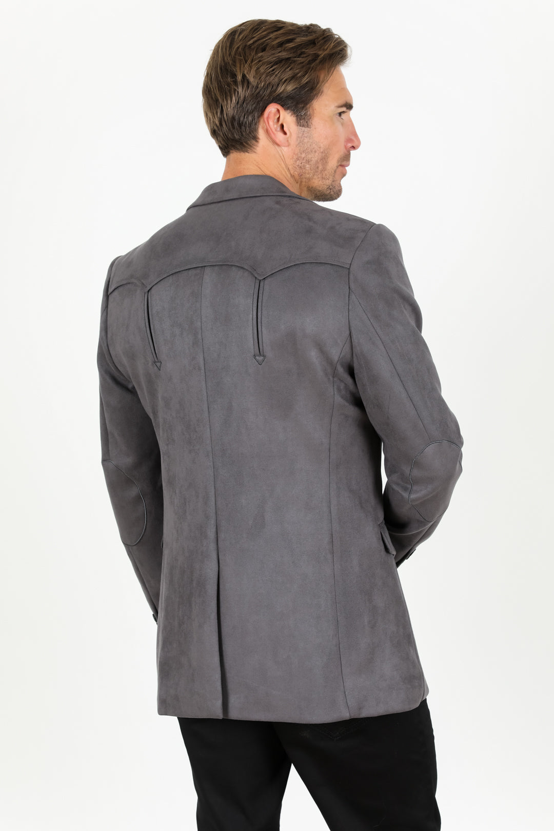 Men's Double Button Suede Blazer - Charcoal