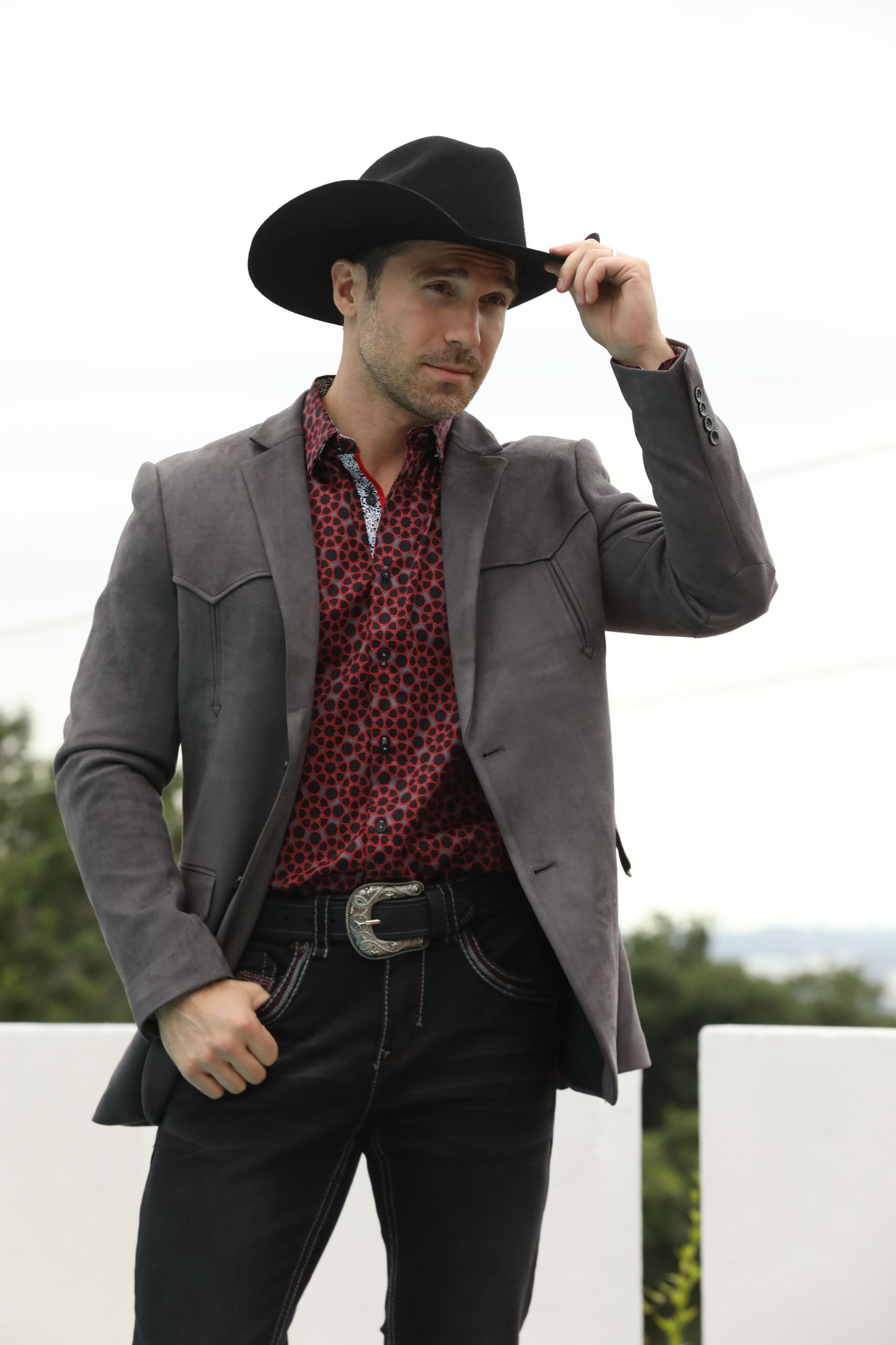 Men's Double Button Suede Blazer - Charcoal