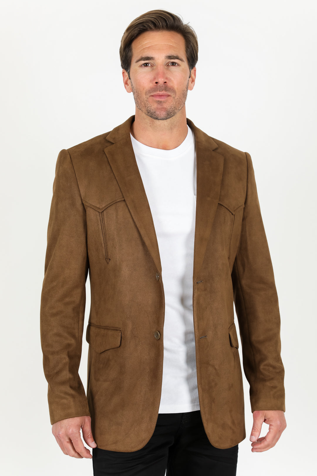 Men's Double Button Suede Blazer - Brown