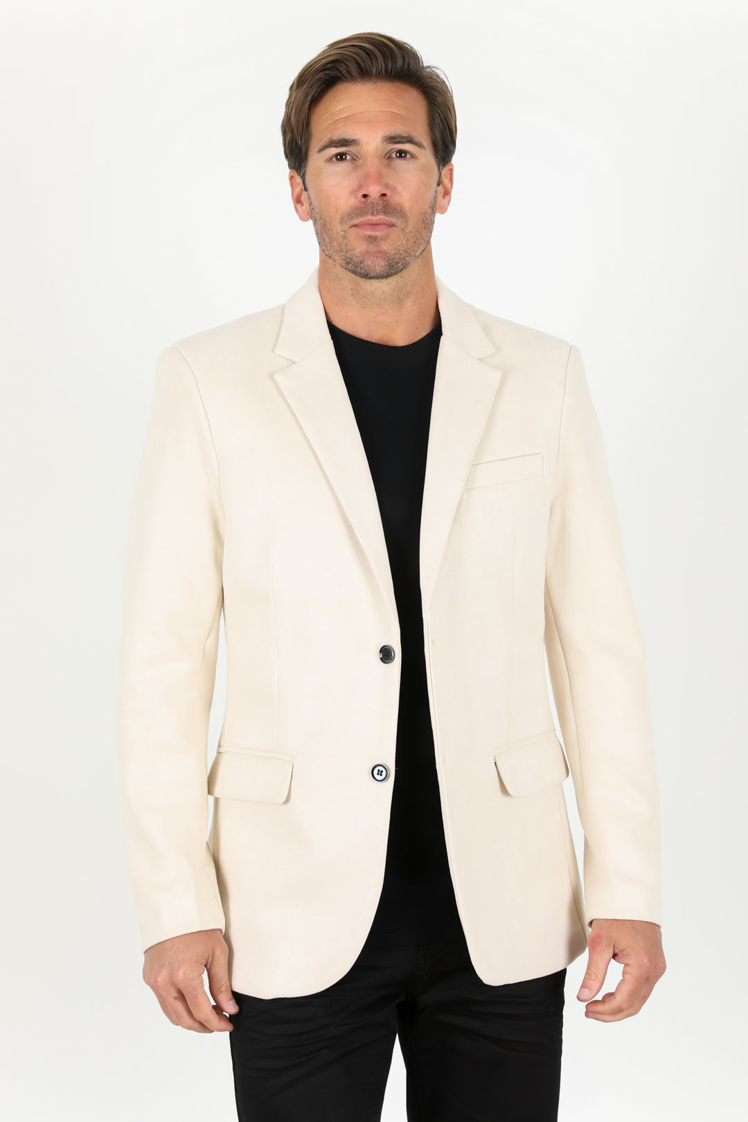 Men's Double Button Off White Suede Blazer