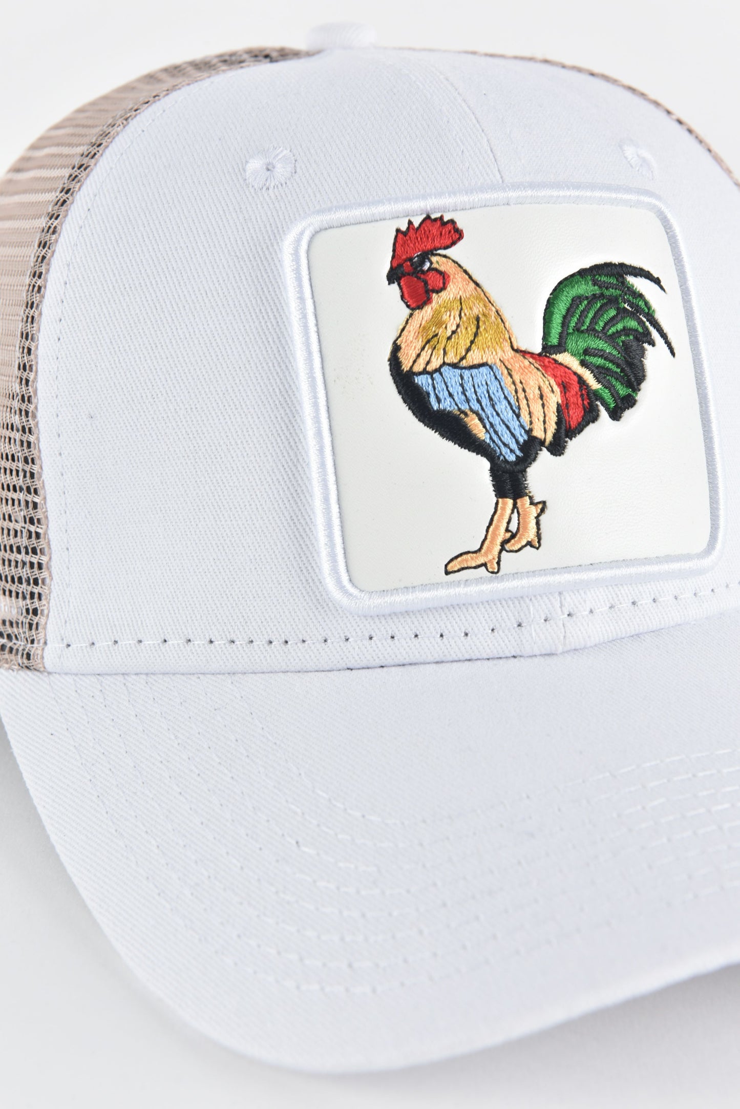 Mens Rooster Logo Baseball Cap - White