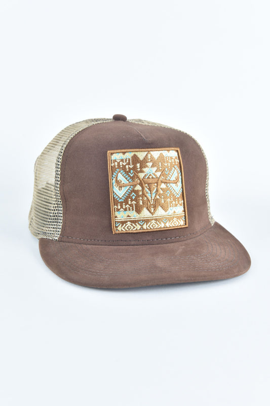 Mens Aztec Embroidery Cap - Brown