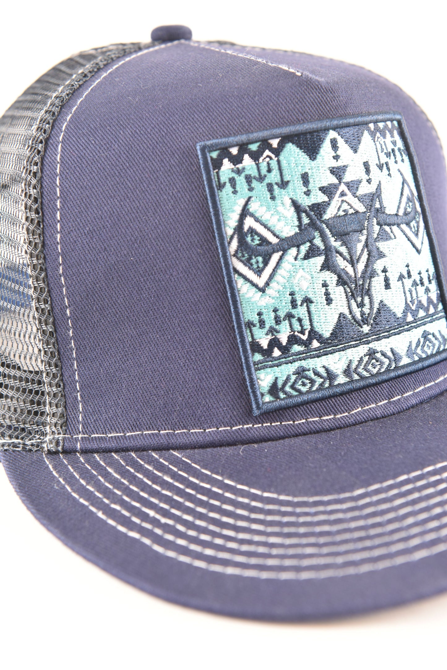 Mens Aztec Embroidery Cap - Blue
