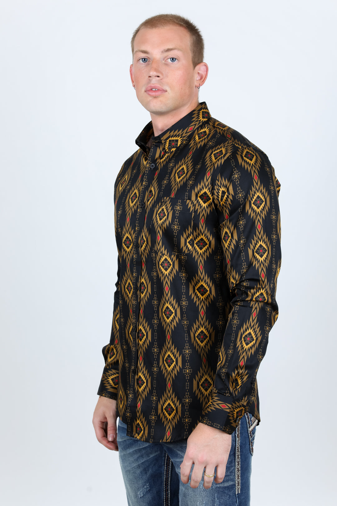 Men’s Legendary Aztec Cotton Spandex Modern Fit shirt - Black