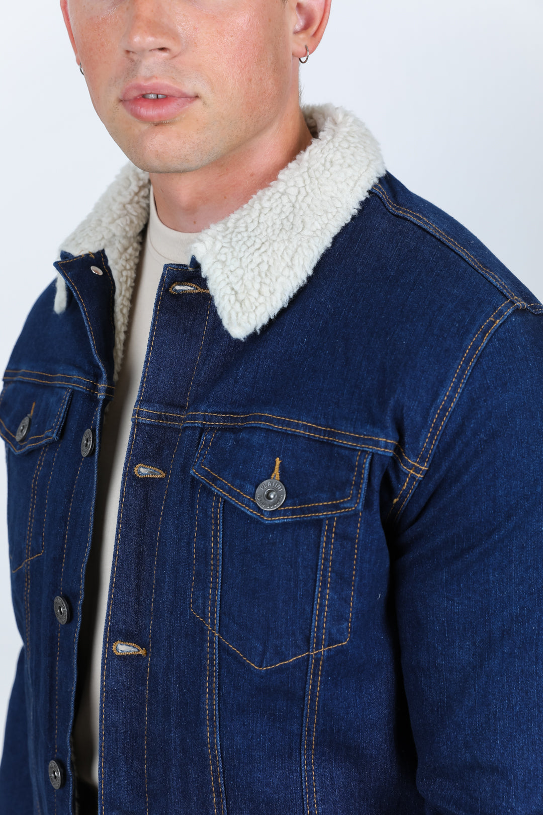 Mens Sherpa Lined Denim Jacket - Indigo