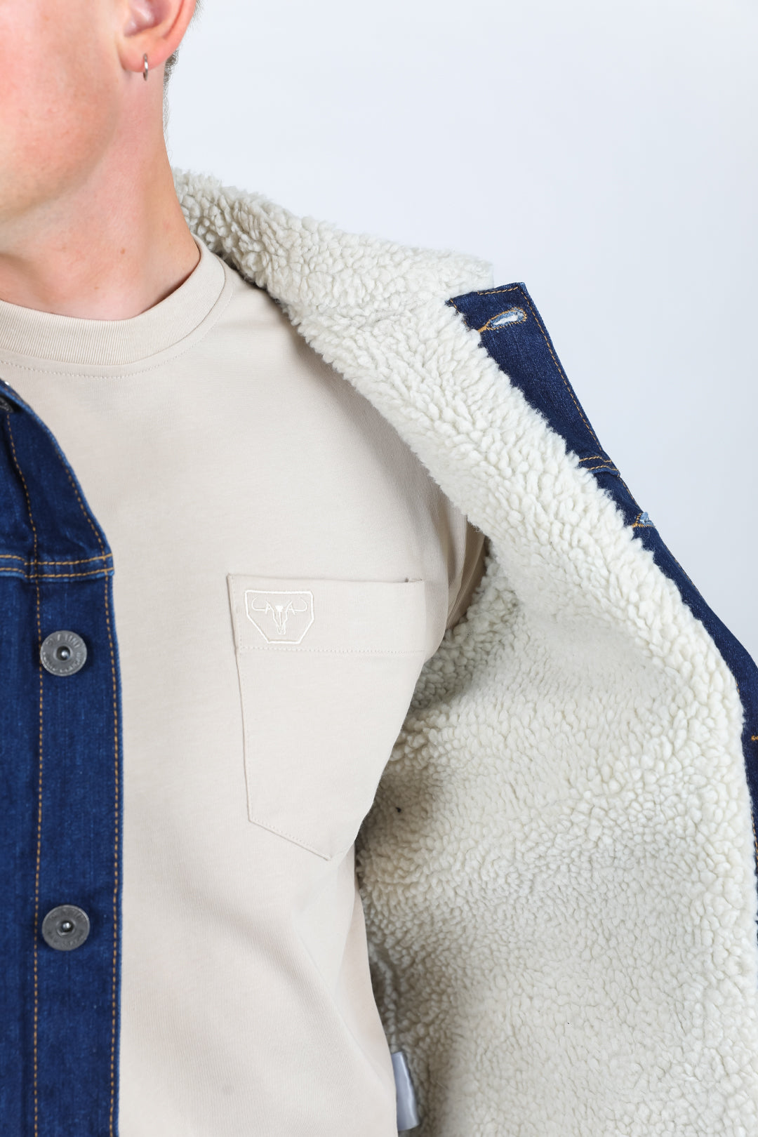 Mens Sherpa Lined Denim Jacket - Indigo