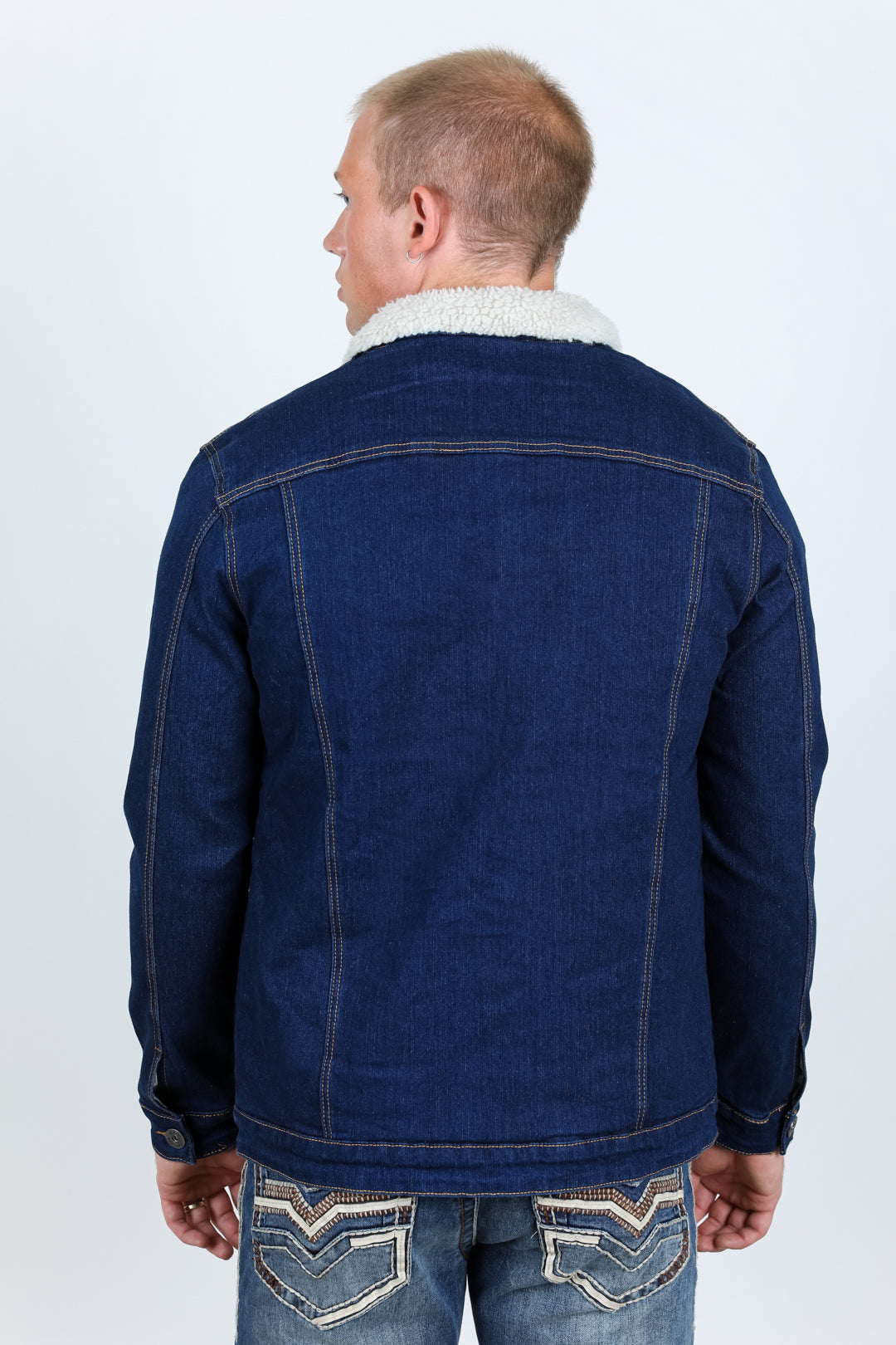 Mens Sherpa Lined Denim Jacket - Indigo