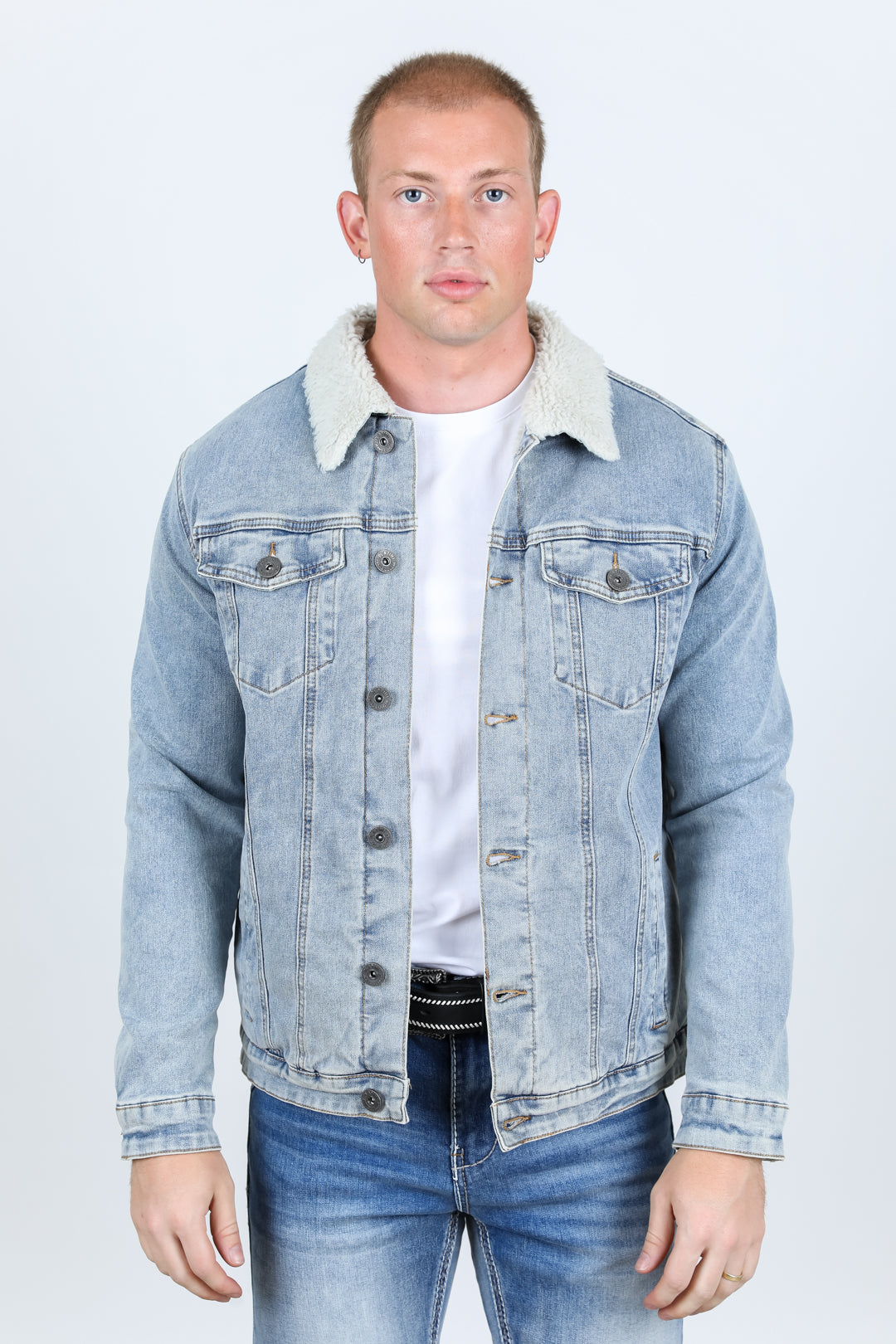 Mens Sherpa Lined Denim Jacket - Tint Blue