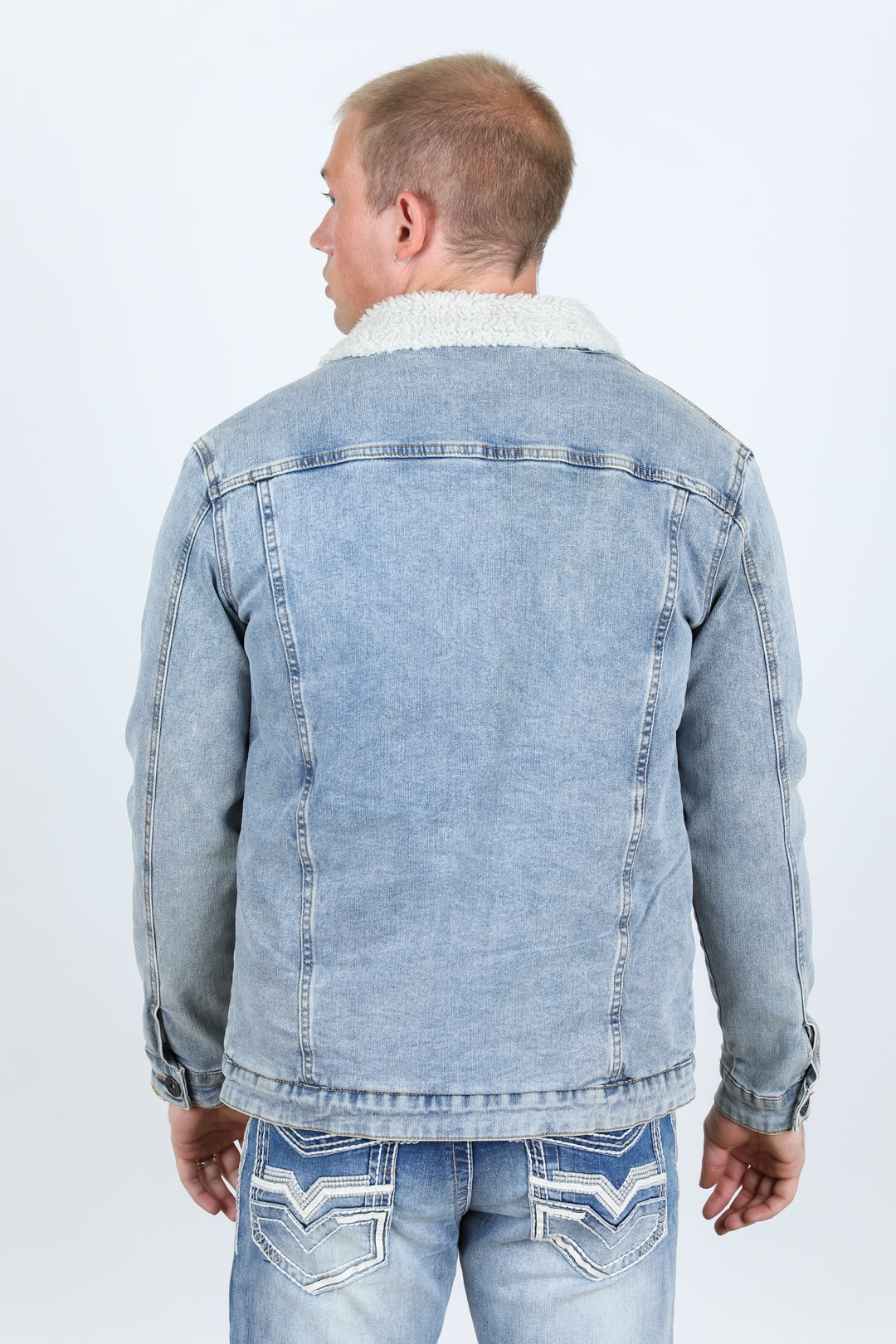 Mens Sherpa Lined Denim Jacket - Tint Blue