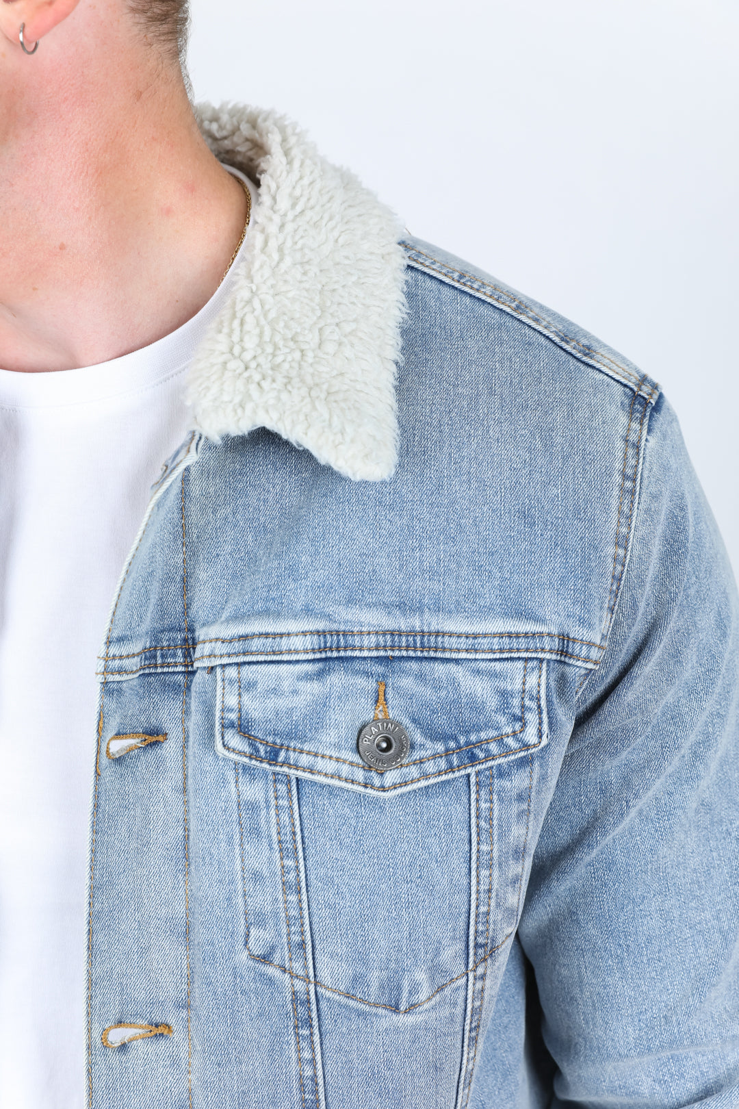Mens Sherpa Lined Denim Jacket - Tint Blue