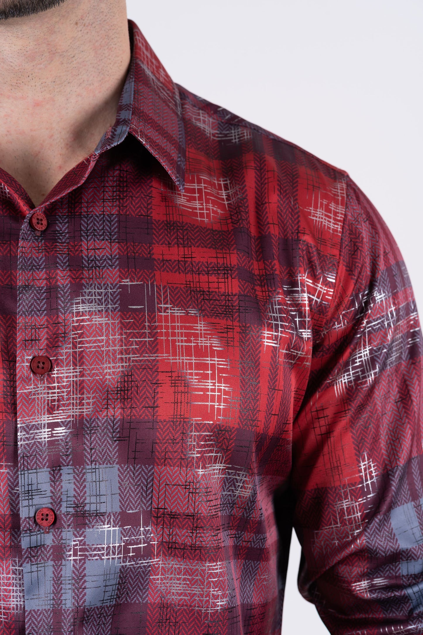 Men's Satin Red Digital Print Dress Shirt