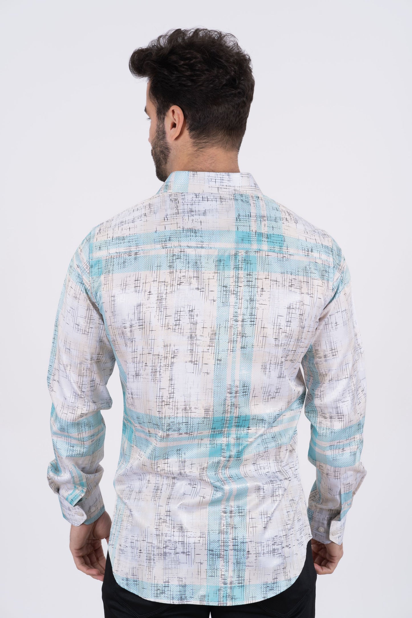 Men's Satin White Digital Print Dress Shirt
