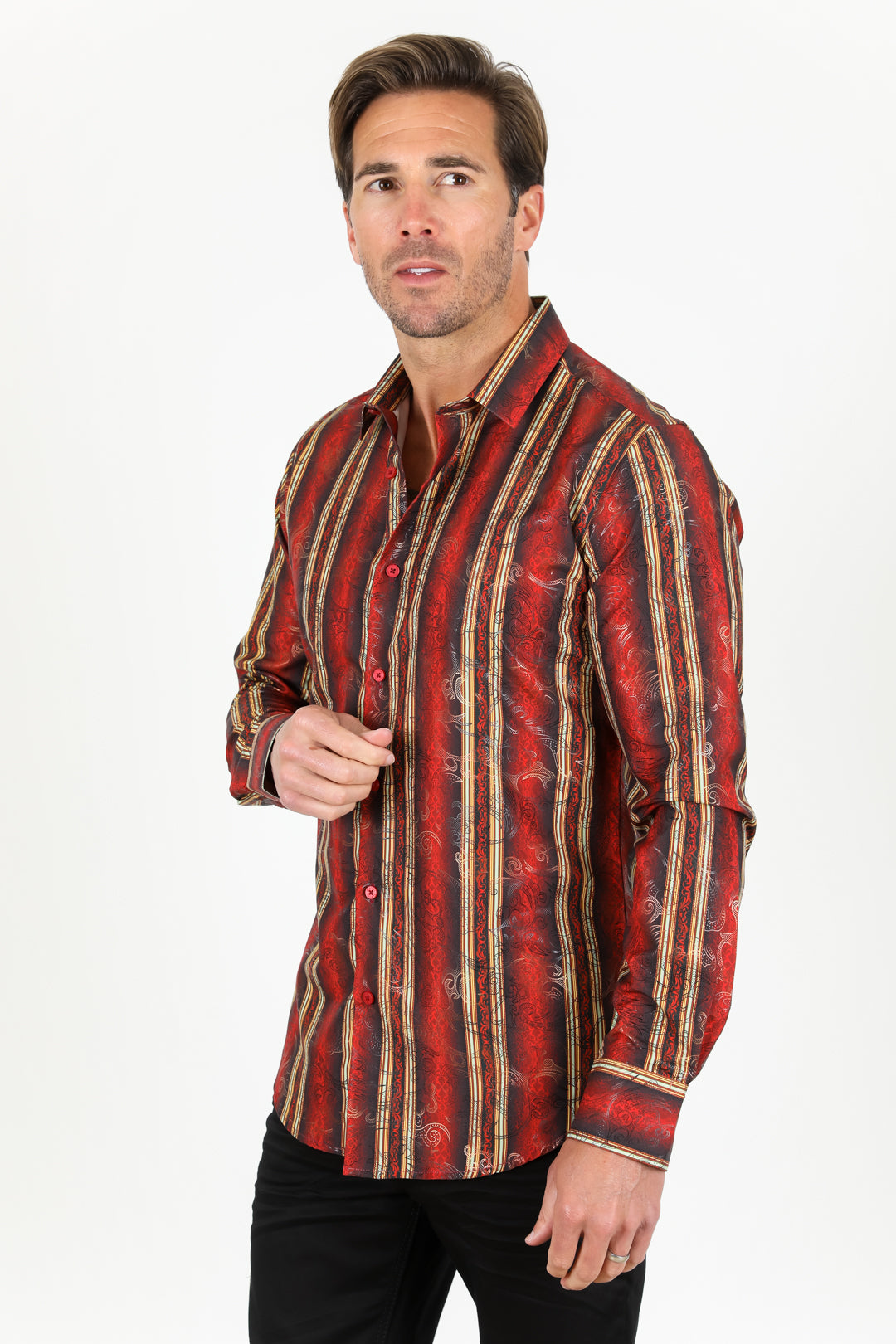 Mens Modern Fit Stretch Foiled Shirt - Red