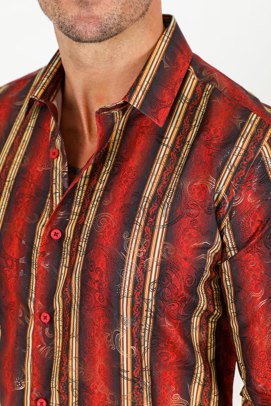 Mens Modern Fit Stretch Foiled Shirt - Red