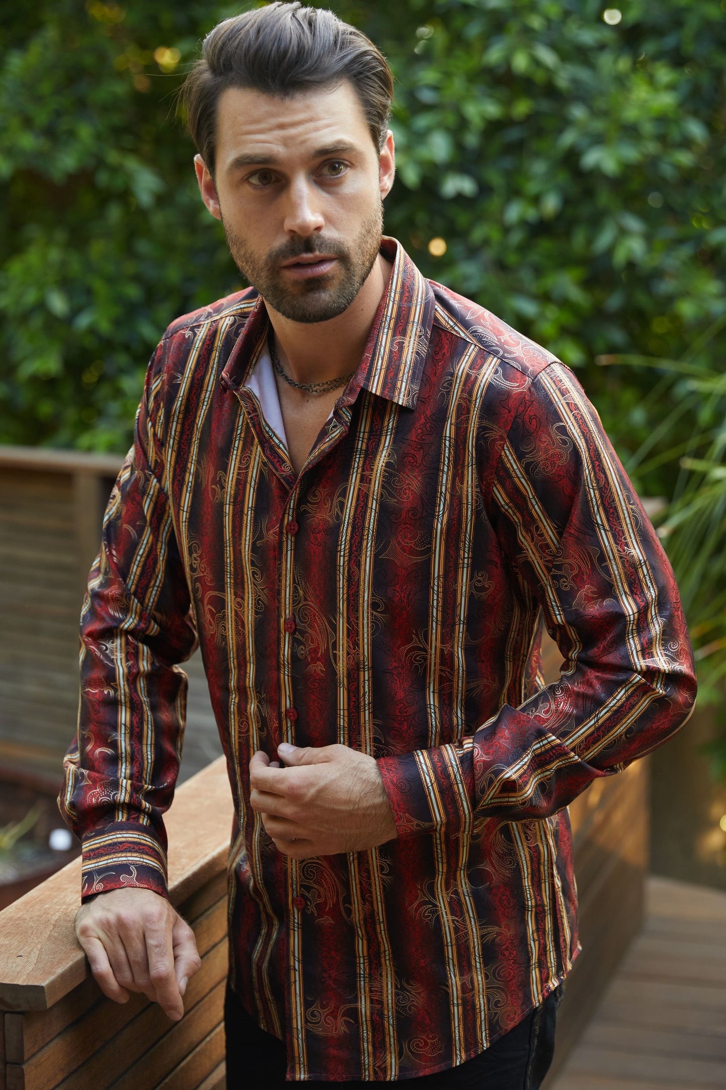 Mens Modern Fit Stretch Foiled Shirt - Red