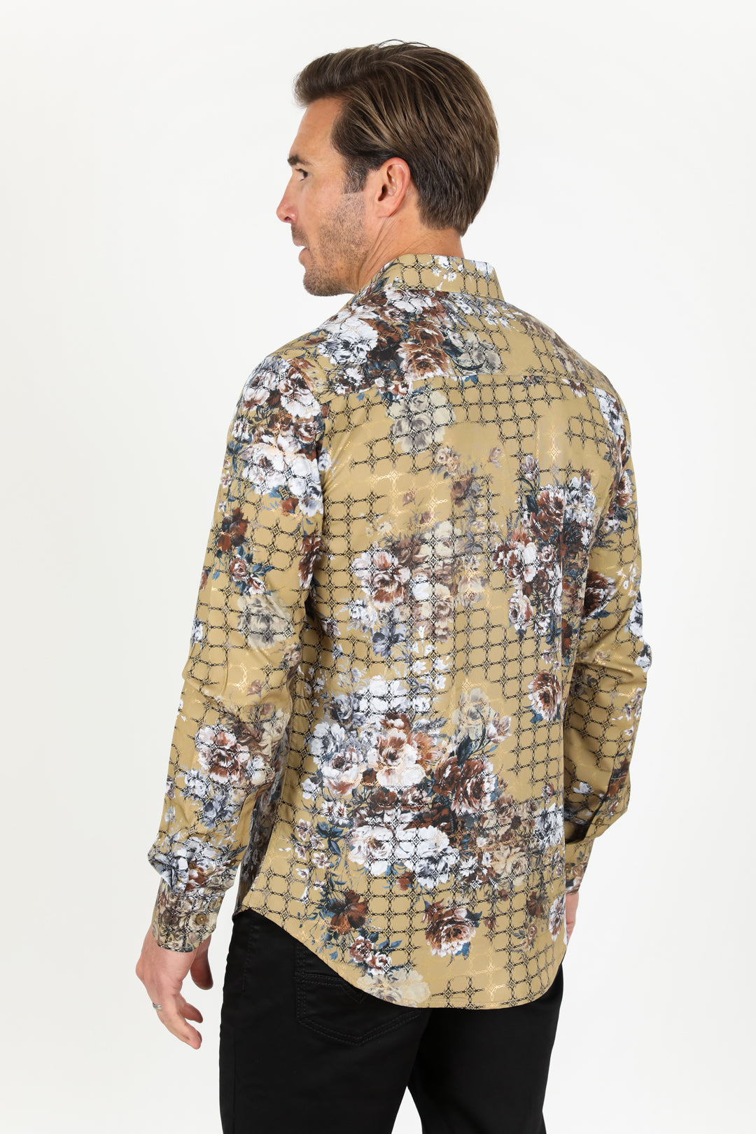 Mens Modern Fit Stretch Foiled Shirt - Khaki