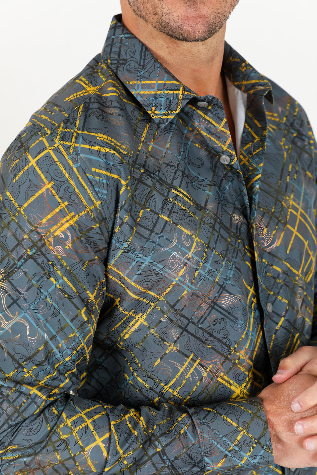Mens Modern Fit Stretch Foiled Shirt - Gray