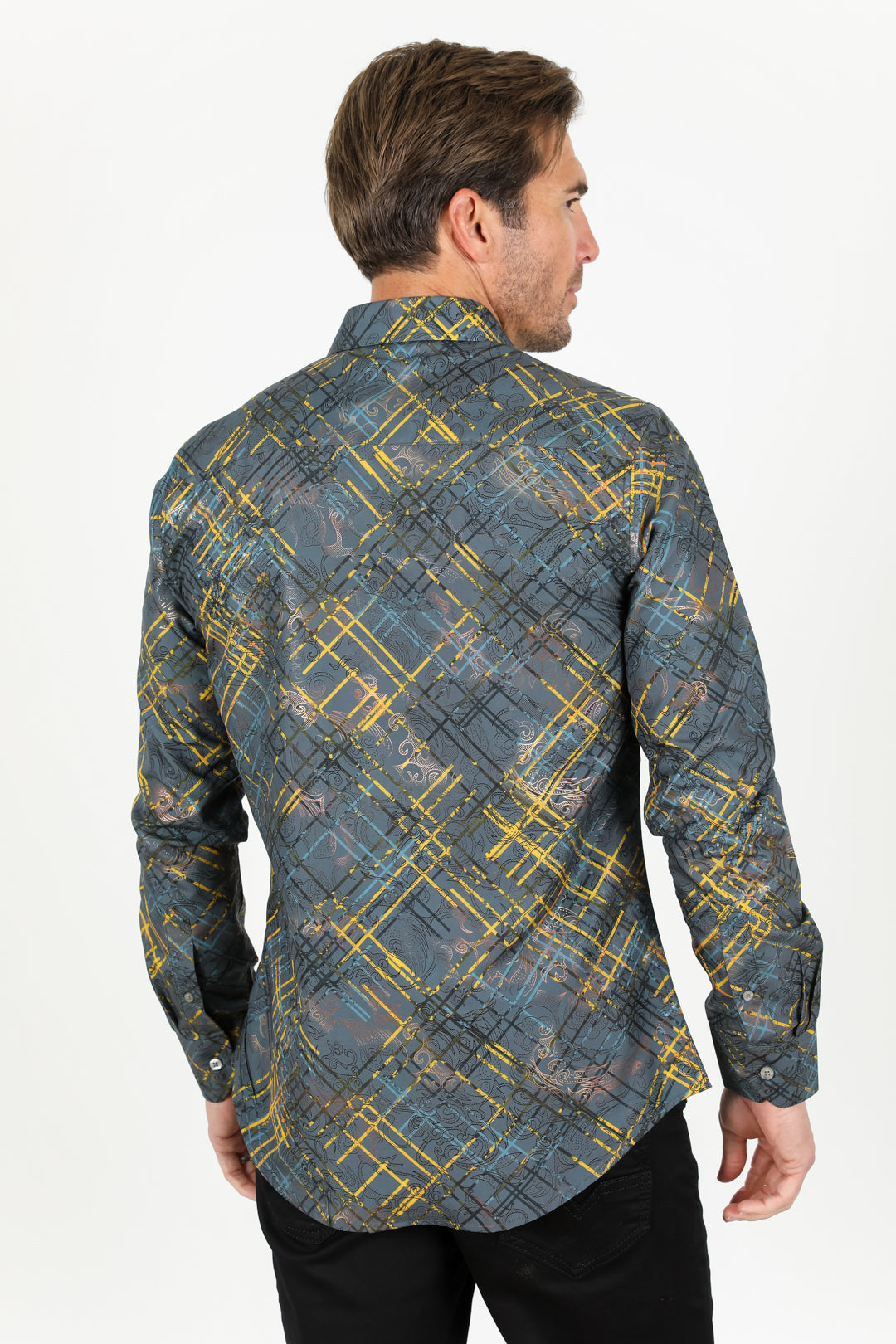 Mens Modern Fit Stretch Foiled Shirt - Gray