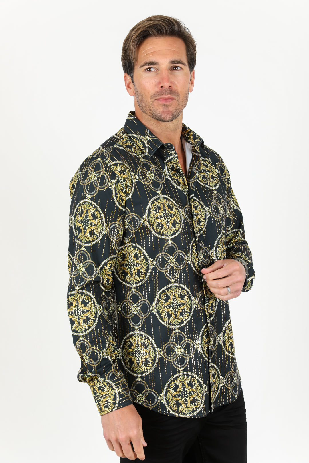 Mens Modern Fit Stretch Foiled Shirt - Black