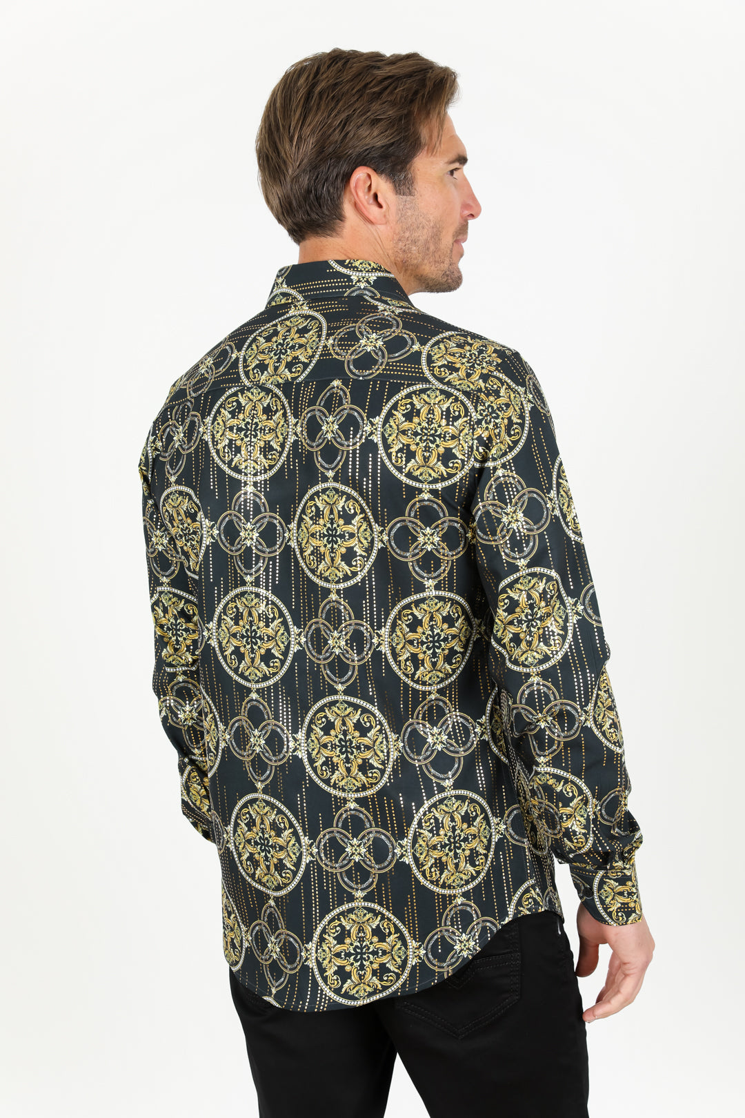 Mens Modern Fit Stretch Foiled Shirt - Black