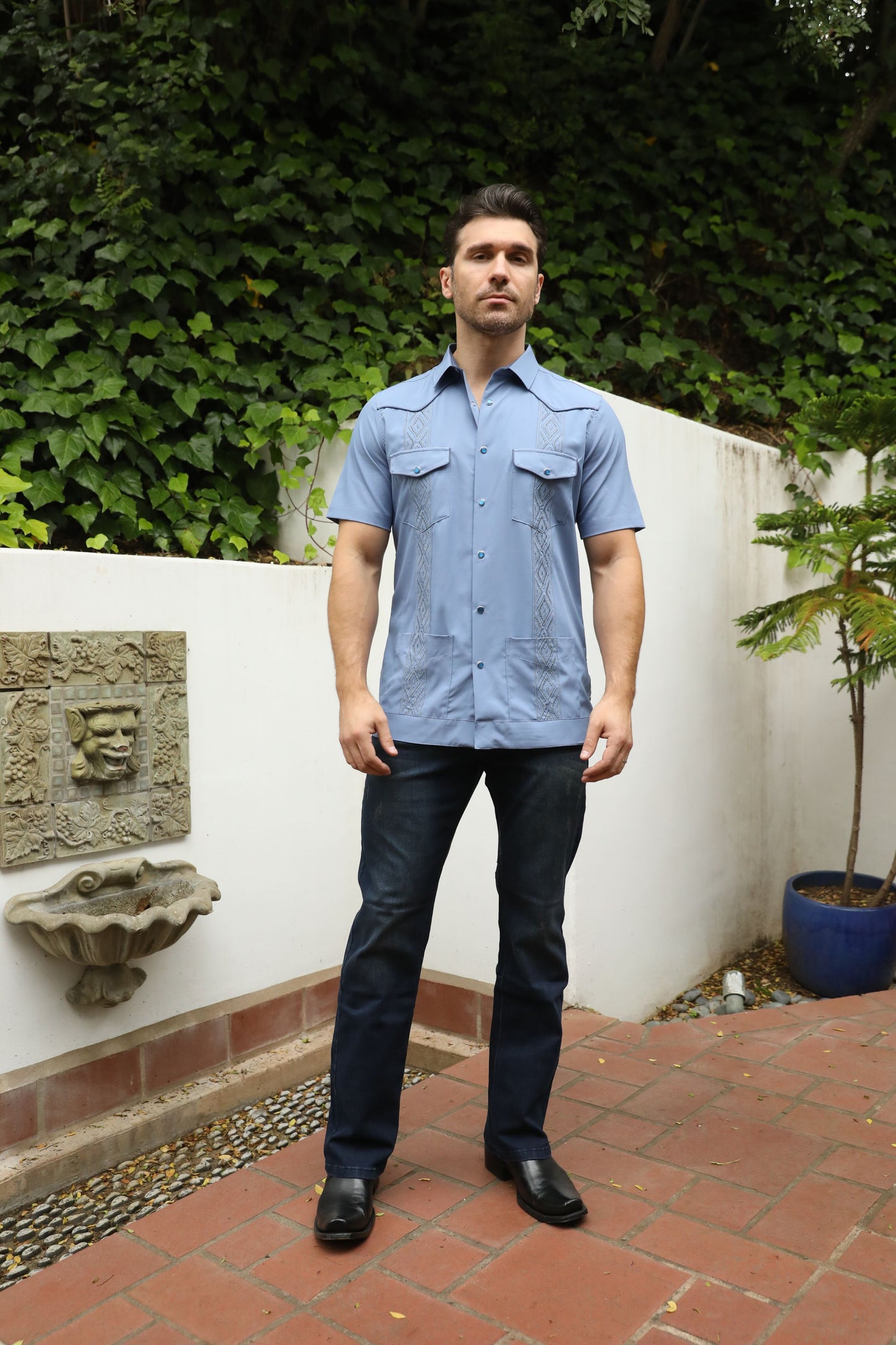Men's Modern Blue GUAYABERA Shirt