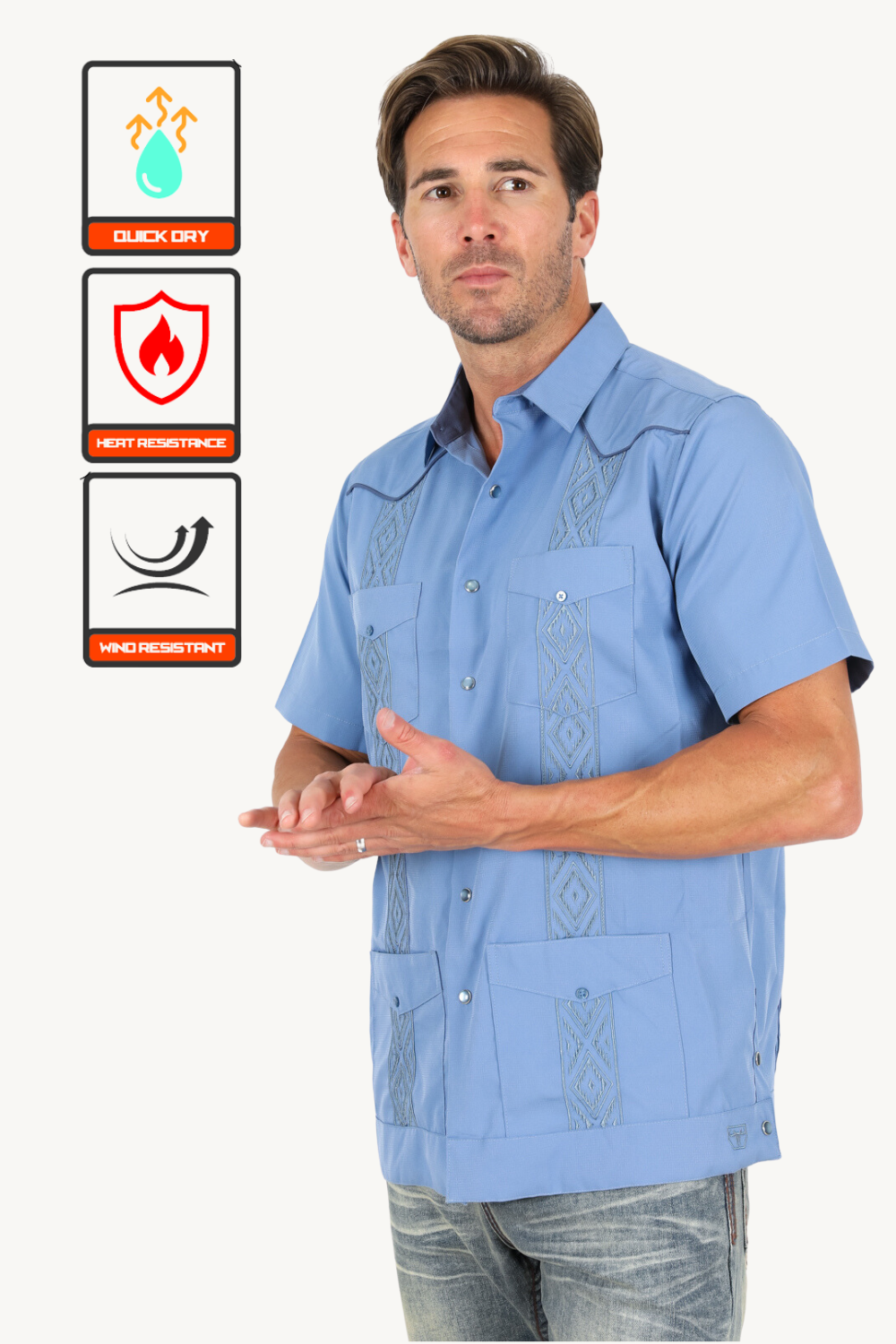 Men's Modern Blue GUAYABERA Shirt