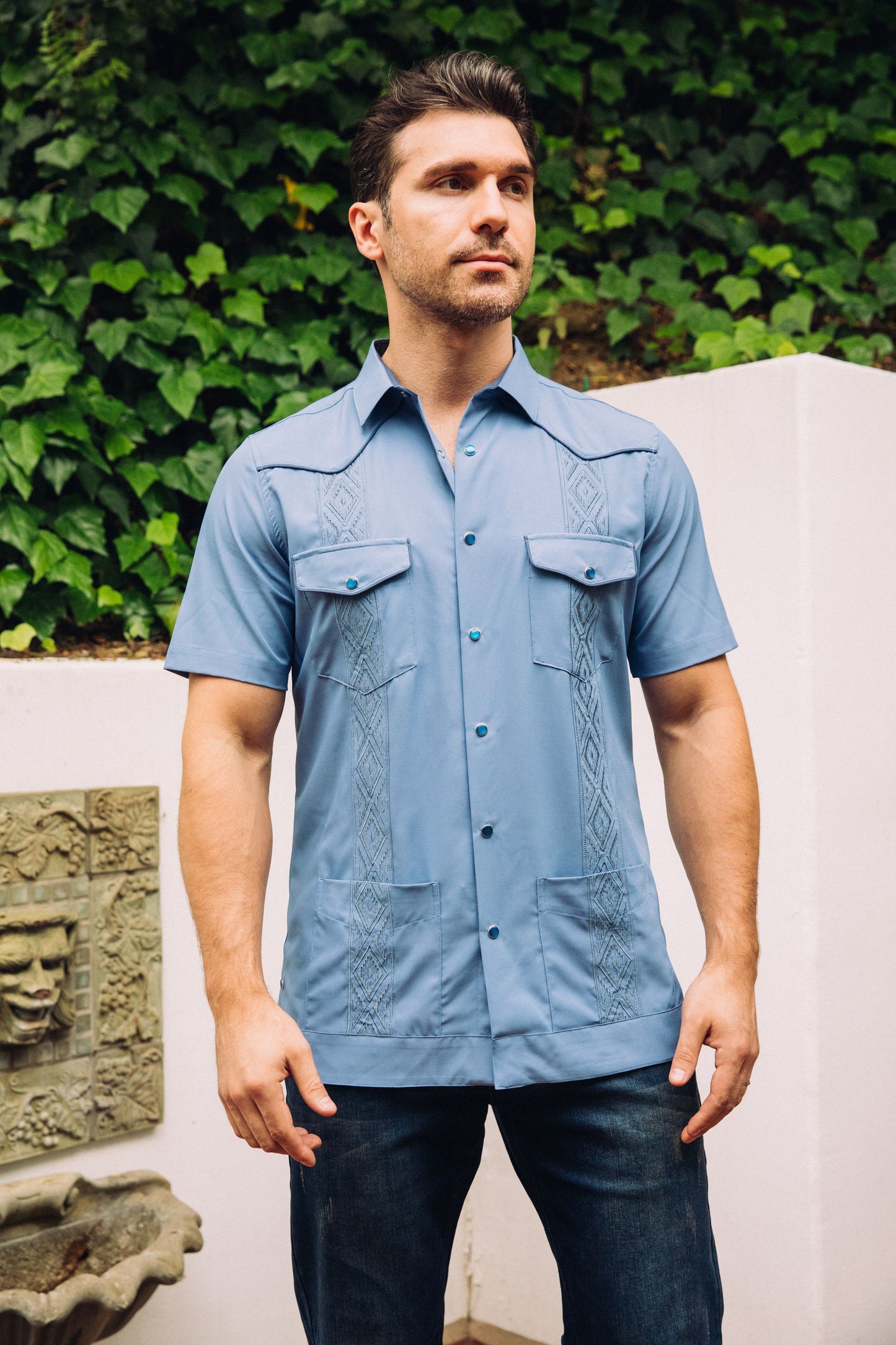 Men's Modern Blue GUAYABERA Shirt