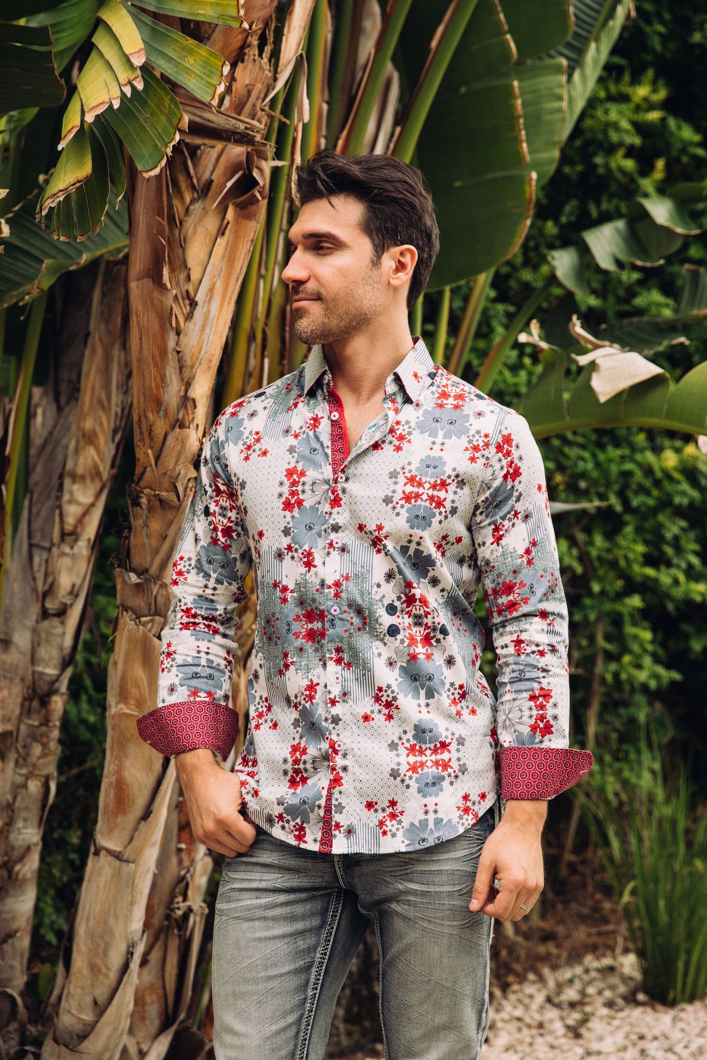 Floral Print Satin Shirt - White
