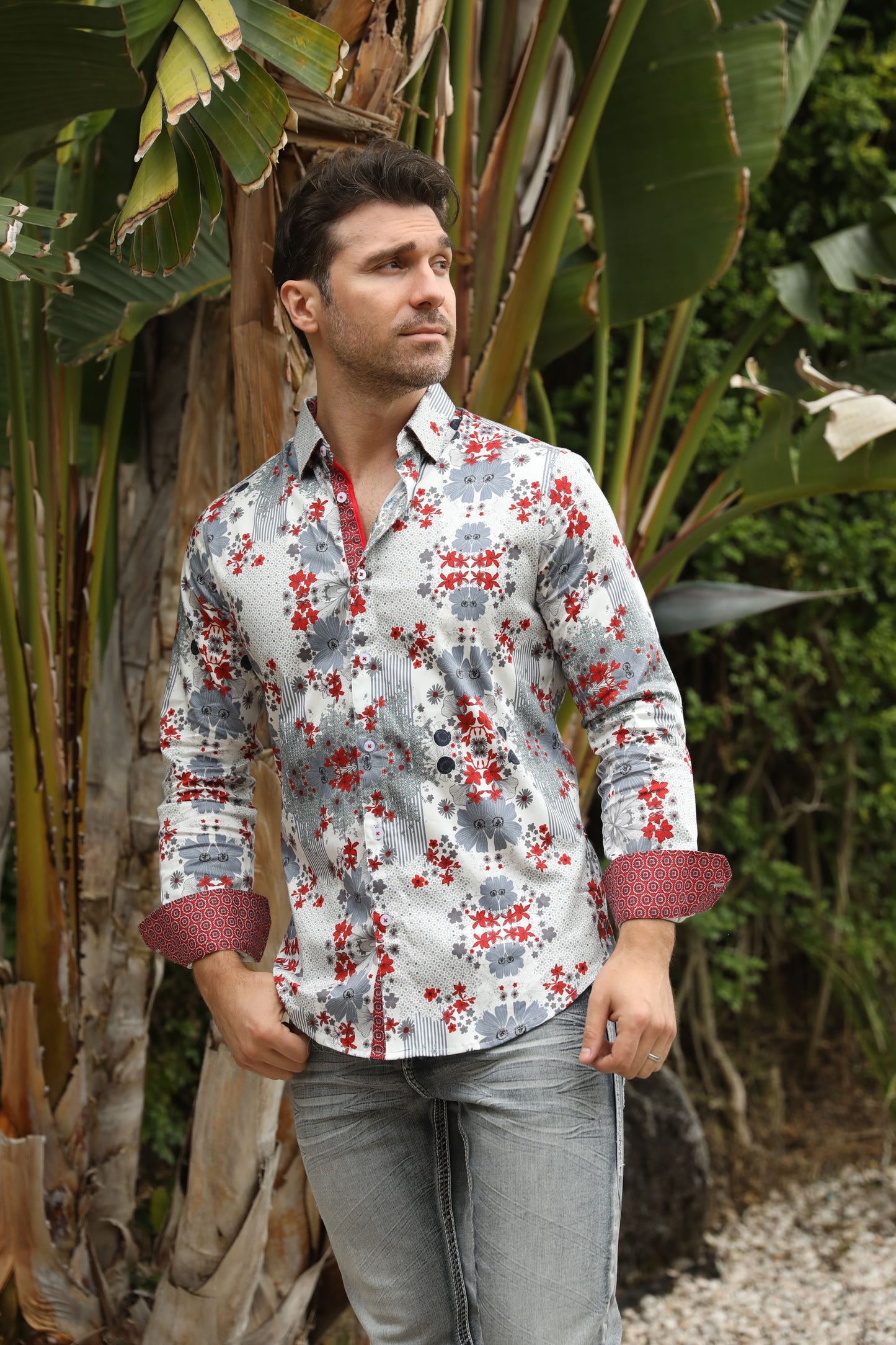 Floral Print Satin Shirt - White