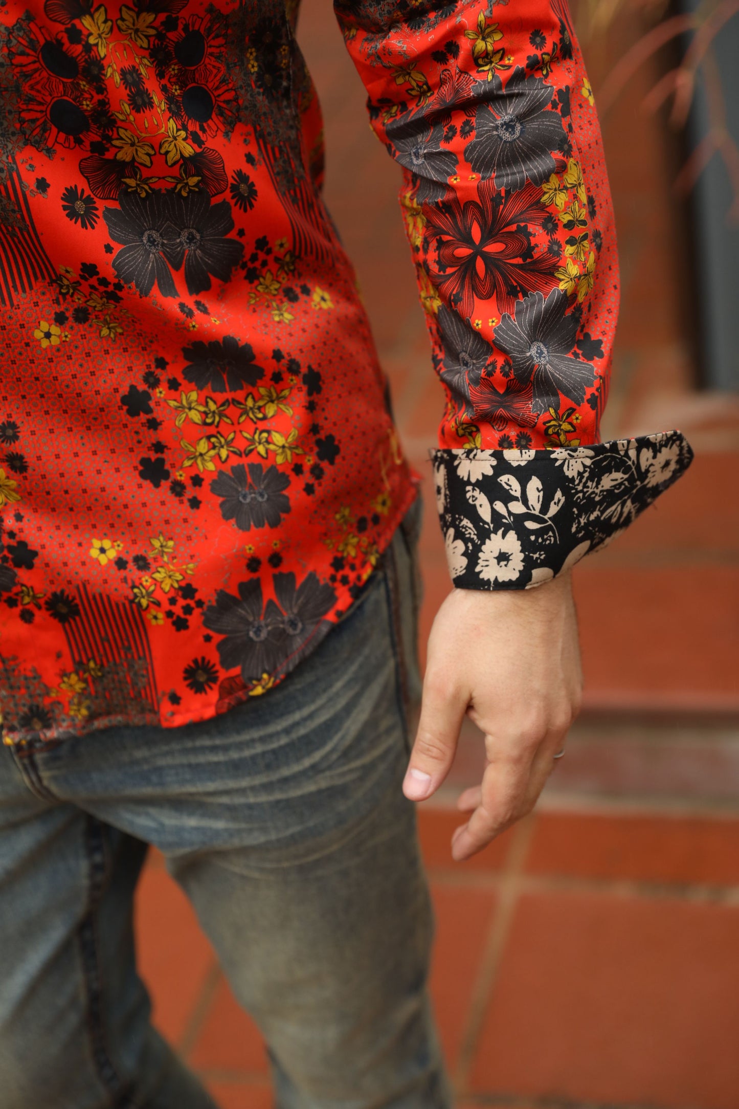 Floral Print Satin Shirt - Red