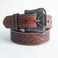 Mens Genuine Leather 3D Embossed Belt - Brown
