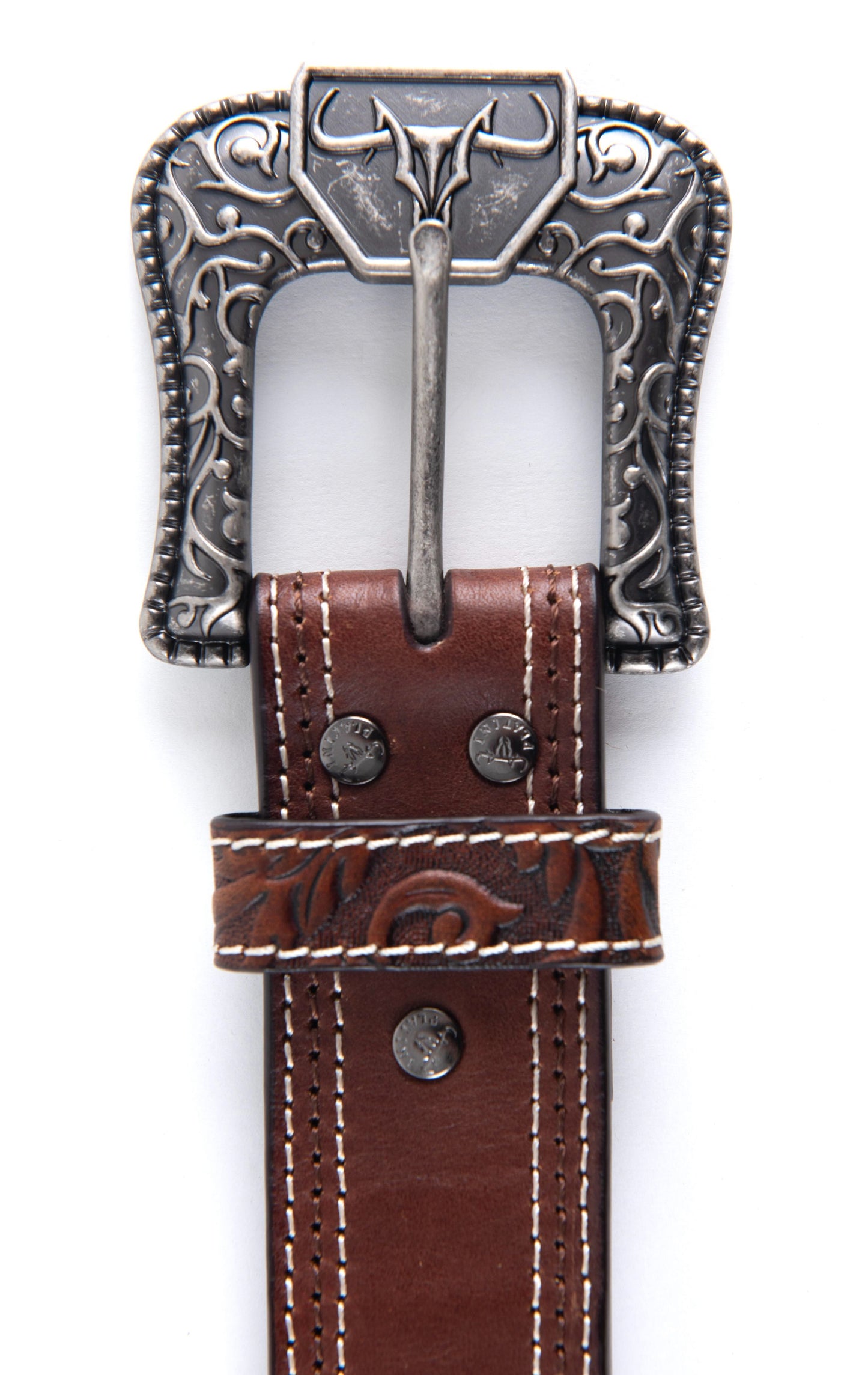 Mens Genuine Leather Stamped Belt - Brown