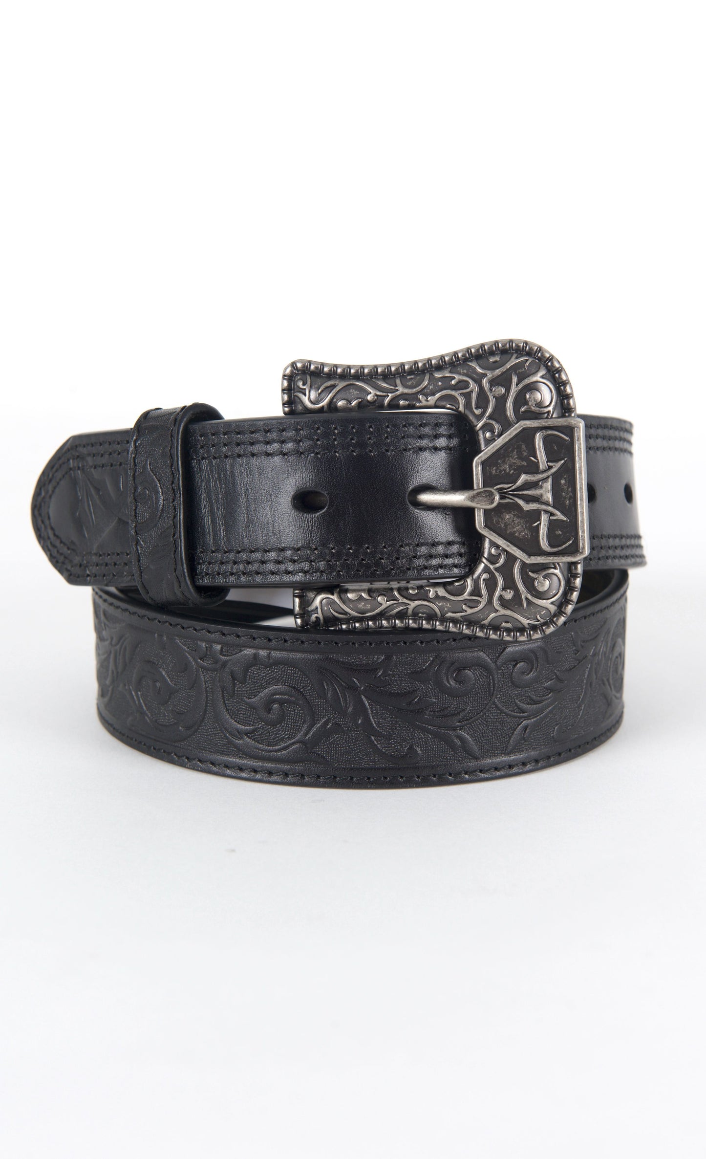 Mens Genuine Leather 3D Embossed Belt - Black