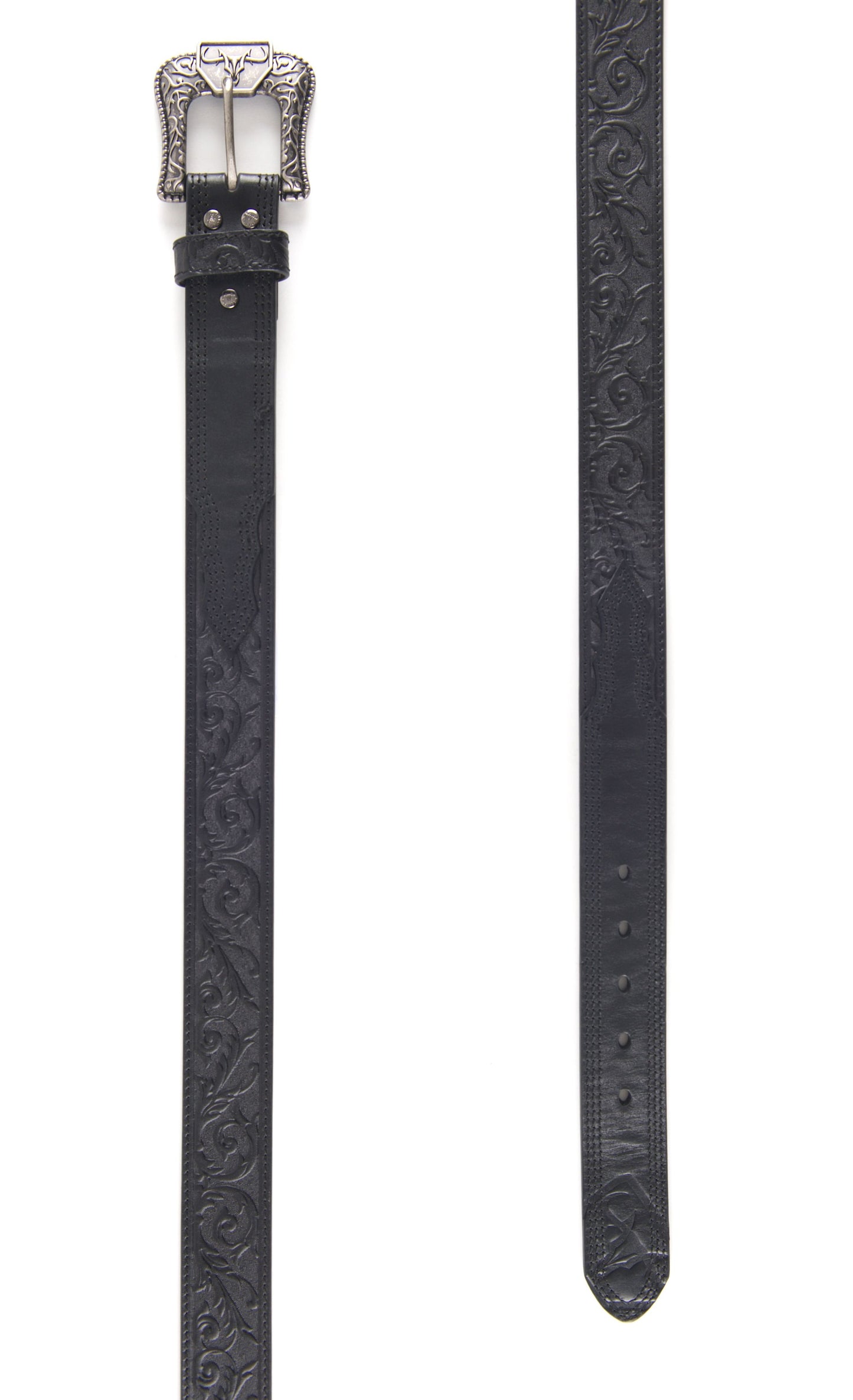 Mens Genuine Leather Stamped Belt - Black